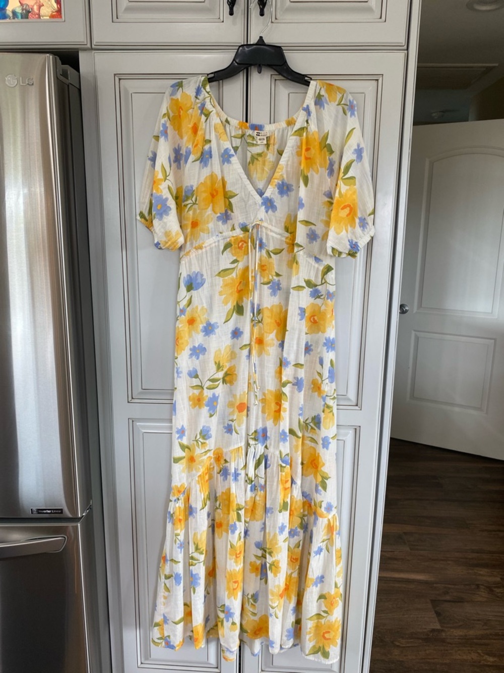 Billabong White Maxi Dress with Yellow & Blue Floral Print